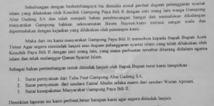 Diduga Mengganggu Binik Orang, Warga Laporkan Keuchik ke Bupati