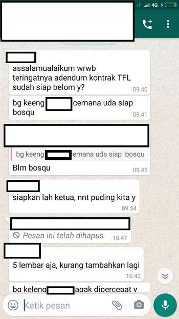 Chat pendamping TFL dan oknum pegawai BPPW Sumut bernada dugaan pungutan dan upeti