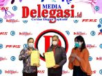 Pemimpin Umum Media Delegasi Ir Mandalasah Turnip (tengah), Rektor UNPRI Prof Dr Chrimis Novalinda Ginting MKes (Kiri) dan Dekan Fakultas FTIK UNPRI Mardi Turnip MIKom (Kanan)