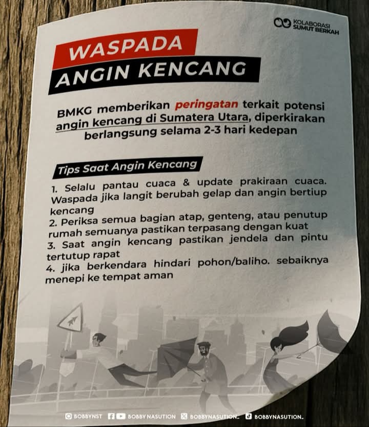 Bobby Imbau Masyarakat Sumut Waspada Angin Kencang