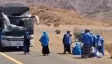 Kecelakan bus jemaah haji asal Probolinggo di Madinah, Selasa (28/4/2026) sekitar pukul 10.30 waktu Arab Saudi. Foto: Ist.