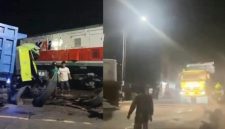 Kereta Api 408 (CL Dhoho) relasi Kertosono–Malang menabrak truk di pelintasan sebidang resmi JPL 190 Km 120+448, jalur antara Stasiun Blitar–Garum, Selasa (28/4/2026) malam. Foto: Ist.