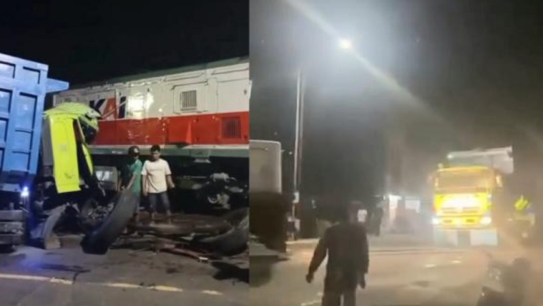 Kereta Api 408 (CL Dhoho) relasi Kertosono–Malang menabrak truk di pelintasan sebidang resmi JPL 190 Km 120+448, jalur antara Stasiun Blitar–Garum, Selasa (28/4/2026) malam. Foto: Ist.
