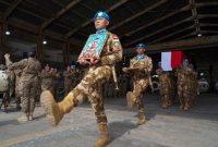 UNIFIL menggelar upacara penghormatan mengenang Kopda Rico Pramudia, prajurit TNI yang gugur di Lebanon akibat serangan Israel. Foto: Ist.