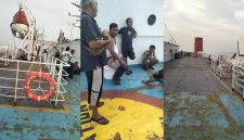 Terlihat sejumlah penumpang, sebagian besar sopir truk logistik, berkumpul dan beristirahat dengan wajah cemas menunggu kepastian waktu bersandar, sebelum akhirnya kapal tiba di Pelabuhan Panjang, Lampung, Selasa (19/5/2026).