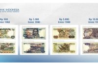 Tampilan sejumlah uang kertas Rupiah seri lama yang telah dicabut dari peredaran oleh Bank Indonesia, meliputi pecahan Rp500 emisi 1982, Rp1.000 dan Rp5.000 emisi 1980, serta Rp10.000 emisi 1979. Foto: Ist.