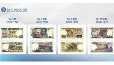 Tampilan sejumlah uang kertas Rupiah seri lama yang telah dicabut dari peredaran oleh Bank Indonesia, meliputi pecahan Rp500 emisi 1982, Rp1.000 dan Rp5.000 emisi 1980, serta Rp10.000 emisi 1979. Foto: Ist.