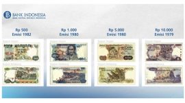 Tampilan sejumlah uang kertas Rupiah seri lama yang telah dicabut dari peredaran oleh Bank Indonesia, meliputi pecahan Rp500 emisi 1982, Rp1.000 dan Rp5.000 emisi 1980, serta Rp10.000 emisi 1979. Foto: Ist.