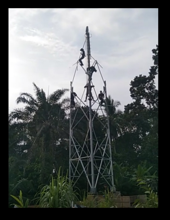Aktivitas pekerja sedang merakit dan membangun menara telekomunikasi milik PT Protelindo di Desa Pulo Dogom, Kecamatan Kualuh Hulu, Kabupaten Labuhanbatu Utara, Selasa (12/5/2026). Foto: Ist.