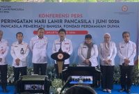 Konferensi pers peringatan Hari Lahir Pancasila 1 Juni 2026 yang digelar BPIP di Jakarta, Jumat (29/5/2026). BPIP menyampaikan Presiden Prabowo Subianto dijadwalkan menjadi inspektur upacara peringatan Hari Lahir Pancasila di Lapangan Gedung Pancasila, Jakarta. Foto: Ist.