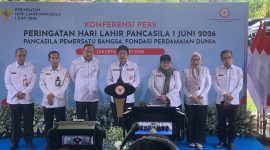Konferensi pers peringatan Hari Lahir Pancasila 1 Juni 2026 yang digelar BPIP di Jakarta, Jumat (29/5/2026). BPIP menyampaikan Presiden Prabowo Subianto dijadwalkan menjadi inspektur upacara peringatan Hari Lahir Pancasila di Lapangan Gedung Pancasila, Jakarta. Foto: Ist.