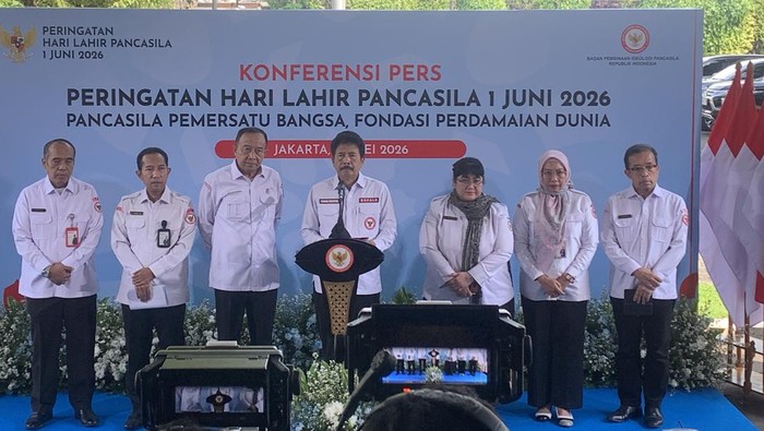 Konferensi pers peringatan Hari Lahir Pancasila 1 Juni 2026 yang digelar BPIP di Jakarta, Jumat (29/5/2026). BPIP menyampaikan Presiden Prabowo Subianto dijadwalkan menjadi inspektur upacara peringatan Hari Lahir Pancasila di Lapangan Gedung Pancasila, Jakarta. Foto: Ist.