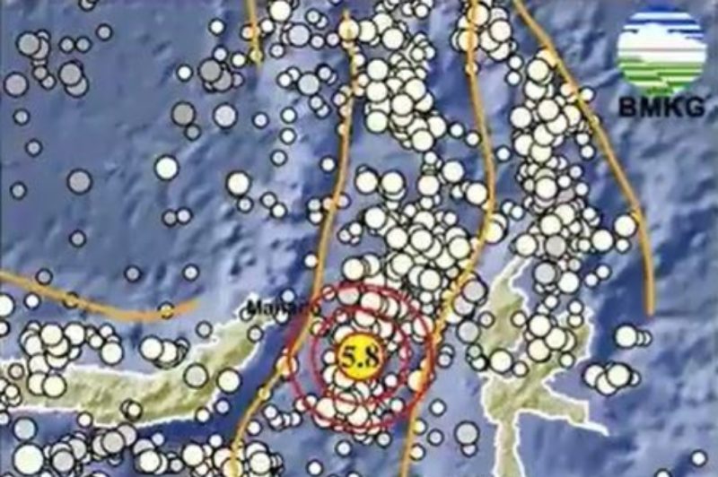 Peta gempa bumi mengguncang Kota Bitung, Sulawesi Utara, Jumat (22/5/2026). Foto: Ist.