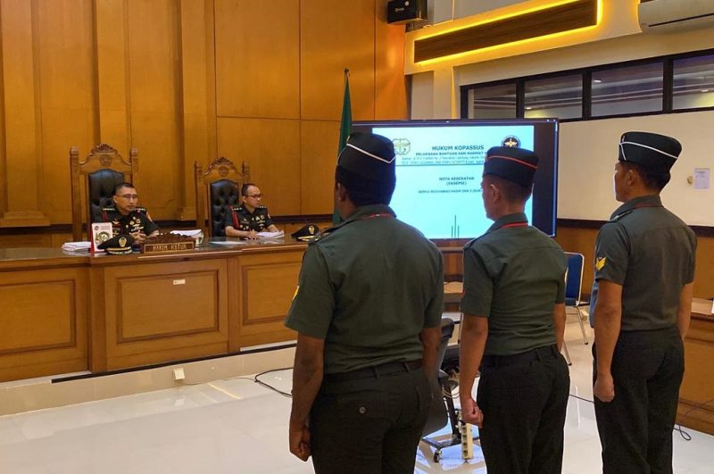 Oditur militer meminta majelis hakim Pengadilan Militer Jakarta menolak pleidoi tiga prajurit TNI terdakwa pembunuhan kacab bank BUMN. Foto: Ist.