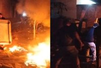 Pemusnahan dan pembakaran barak yang diduga dijadikan tempat penyalahgunaan narkotika di Kelurahan Aek Kanopan Timur, Kecamatan Kualuh Hulu, Kabupaten Labuhanbatu Utara, pada Selasa malam (23/6/2026).