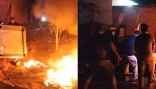 Pemusnahan dan pembakaran barak yang diduga dijadikan tempat penyalahgunaan narkotika di Kelurahan Aek Kanopan Timur, Kecamatan Kualuh Hulu, Kabupaten Labuhanbatu Utara, pada Selasa malam (23/6/2026).