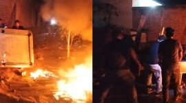 Pemusnahan dan pembakaran barak yang diduga dijadikan tempat penyalahgunaan narkotika di Kelurahan Aek Kanopan Timur, Kecamatan Kualuh Hulu, Kabupaten Labuhanbatu Utara, pada Selasa malam (23/6/2026).