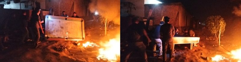 Pemusnahan dan pembakaran barak yang diduga dijadikan tempat penyalahgunaan narkotika di Kelurahan Aek Kanopan Timur, Kecamatan Kualuh Hulu, Kabupaten Labuhanbatu Utara, pada Selasa malam (23/6/2026).