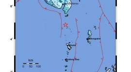 Peta sebaran guncangan gempa (ShakeMap) dari BMKG menunjukkan lokasi episenter gempa berkekuatan Magnitudo 5,6 yang terjadi pada Kamis (11/6/2026) pukul 14.33 WIB, berada di koordinat 4,87 LU dan 125,35 BT, tepatnya di laut sejauh 140 km arah barat laut Tahuna, Kabupaten Kepulauan Sangihe, Sulawesi Utara, dengan kedalaman hanya 10 km. Foto: BMKG
