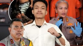 Koordinator Pusat BEM FH se-Sumatera, Afif Hauzaan Abid (tengah), menyampaikan desakan agar Kapolda Sumatera Utara segera mencopot Kapolres Pematangsiantar AKBP Sah Udur Sitinjak menyusul kasus tewasnya warga akibat diduga pengeroyokan yang terjadi tak jauh dari Mapolres.  Foto: IAS