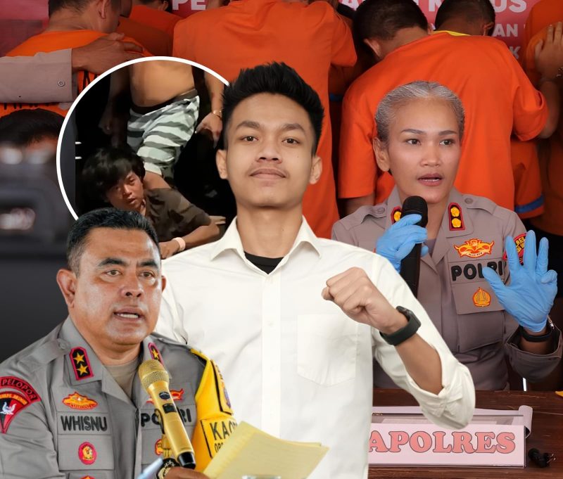 Koordinator Pusat BEM FH se-Sumatera, Afif Hauzaan Abid (tengah), menyampaikan desakan agar Kapolda Sumatera Utara segera mencopot Kapolres Pematangsiantar AKBP Sah Udur Sitinjak menyusul kasus tewasnya warga akibat diduga pengeroyokan yang terjadi tak jauh dari Mapolres.  Foto: IAS