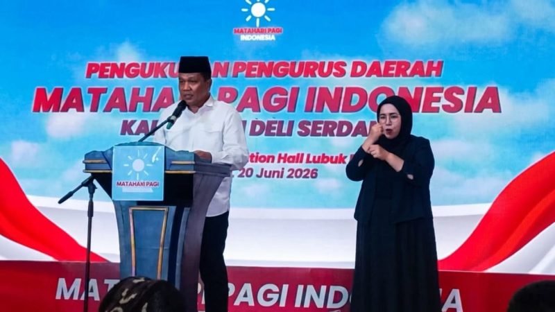 Pengukuhan dan pelantikan Dewan Pimpinan Daerah (DPD) Matahari Pagi Indonesia (MPI) Kabupaten Deli Serdang periode 2026, yang berlangsung di Balai Pertemuan Lubuk Pakam pada Minggu, 21 Juni 2026. Foto: Ist.