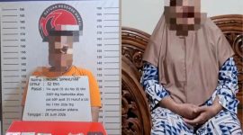 Noval Sipahutar Alias NS Tersangka Narkotika (kiri), Ibu Evi Manik Wanita Tangguh Viralkan Barak Narkoba (kanan). Foto: GS