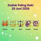 Ilustrasi simbol-simbol zodiak dengan latar bernuansa cerah dan positif, menggambarkan energi keberuntungan yang menyertai lima zodiak paling hoki pada 29 Juni 2026, baik dalam urusan pekerjaan, keuangan, maupun hubungan pribadi. Foto: AI.