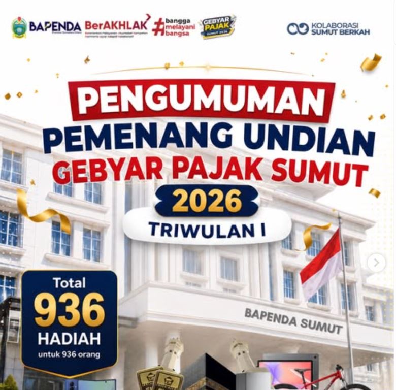 Pengumuman Pemenang Undian Gebyar Pajak Sumut Triwulan I Tahun 2026. Foto: Ist.