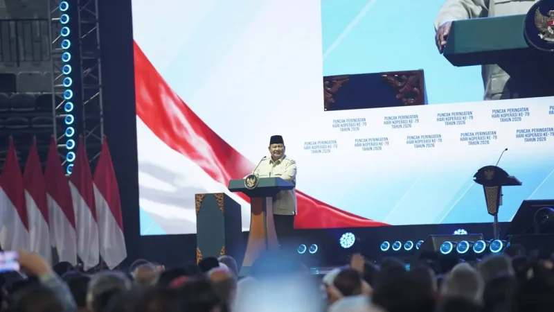 Presiden Prabowo Subianto pada acara memperingati Hari Koperasi Nasional ke-79 yang digelar di Indonesia Arena, Senayan, Jakarta, Minggu (12/7/2026). Foto: Ist.