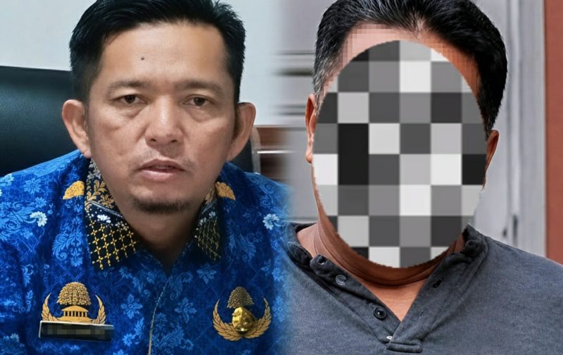 Foto: Kepala Inspektorat Pemkot Tanjungbalai Indra Halomoan Nasution (kiri) dan ASN Pemkot Tanjungbalai berinisial U (kanan). Keduanya belum memberikan keterangan kepada media.