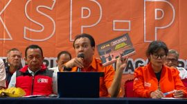 Plt Sekjen Partai Buruh, Said Salahuddin dalam konferensi pers KSP-PB di Hotel Mega Proklamasi, Jakarta Pusat, Senin (6/7/2026). Foto: Ist.
