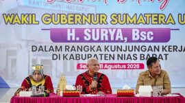 Wakil Gubernur Sumatera Utara, Surya, saat memimpin rapat koordinasi penguatan pelaksanaan Universal Health Coverage di Pendopo Bupati Nias Barat, Selasa (11/8/2026). Foto: Ist.