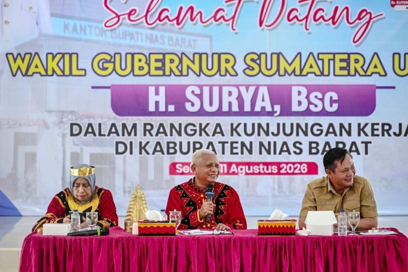Wakil Gubernur Sumatera Utara, Surya, saat memimpin rapat koordinasi penguatan pelaksanaan Universal Health Coverage di Pendopo Bupati Nias Barat, Selasa (11/8/2026). Foto: Ist.