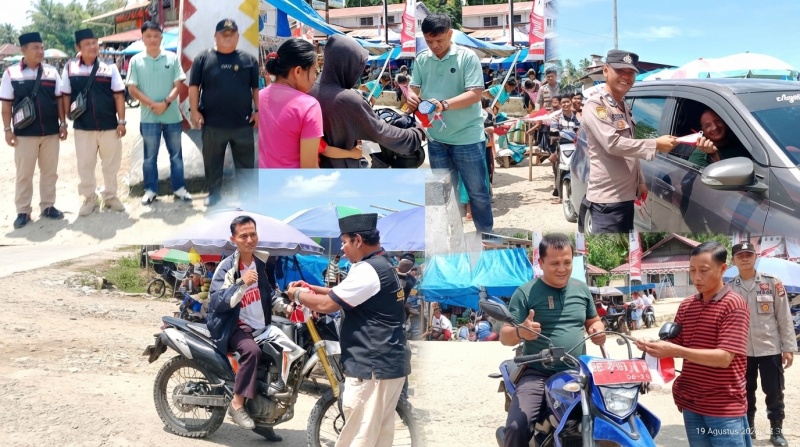 Semangat Kemerdekaan Menggema di Lahusa, LSM GEMPUR Bersama Polsek dan Pemerintah Kecamatan Lahusa Bagi Bendera di Simpang Tiga - Helejalulu Kecamatan Lahusa. (Foto:Ist) 