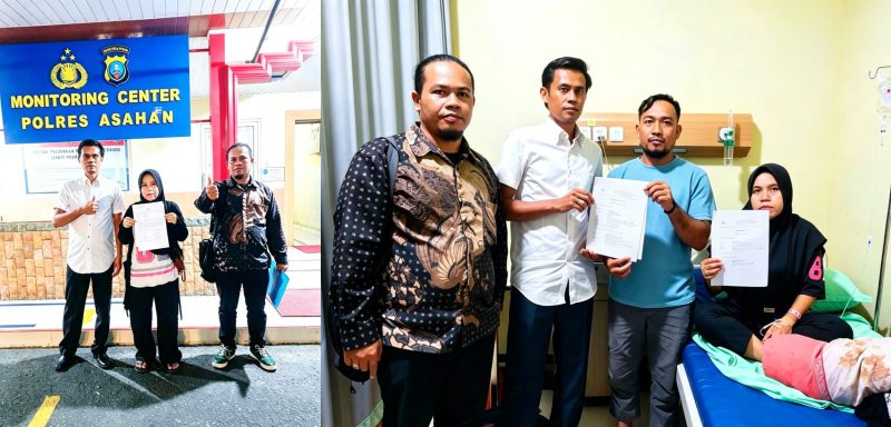 Staf Tata Usaha MTsN 1 Asahan, Rini Siregar, didampingi tim kuasa hukum menunjukkan dokumen laporan dugaan ancaman yang dialaminya setelah mengunggah temuan buah naga berulat dalam menu Program Makan Bergizi Gratis. Foto: IAS.