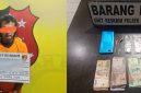 Tersangka Kasim alias Kosim (kiri), residivis peredaran sabu yang diamankan Polsek Kualuh Hulu, Kamis (20/8/2026), beserta barang bukti (kanan) berisi sabu 0,35 gram, timbangan elektrik, plastik klip kosong, alat sedot, HP Oppo biru, dan uang tunai Rp420 ribu. Tersangka mengaku memperoleh barang dari seseorang bernama Kiki yang kini masih diburu. Foto: GS.
