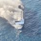 KMP Mutiara Sentosa 2 terbakar hebat di perairan utara Sumenep, Madura, Jawa Timur, Minggu (2/8/2026). Foto: Ist.