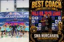 Kiri — Skuad SMA Nurcahaya berfoto bersama dengan penuh kebanggaan usai meraih kemenangan di Piala Gol Mania League 2026. Tim ini berhasil memborong empat gelar sekaligus: Juara 1, Top Skor, Pelatih Terbaik, dan Tim Terbaik. Kanan — Pelatih Mohan Raj menerima penghargaan sebagai Pelatih Terbaik kategori SMA dalam ajang Gol Mania League 2026. Foto: Hendra.