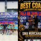 Kiri — Skuad SMA Nurcahaya berfoto bersama dengan penuh kebanggaan usai meraih kemenangan di Piala Gol Mania League 2026. Tim ini berhasil memborong empat gelar sekaligus: Juara 1, Top Skor, Pelatih Terbaik, dan Tim Terbaik. Kanan — Pelatih Mohan Raj menerima penghargaan sebagai Pelatih Terbaik kategori SMA dalam ajang Gol Mania League 2026. Foto: Hendra.