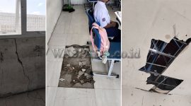 Kondisi ruang belajar di SMP Negeri 39 Medan yang memperlihatkan kerusakan bangunan, mulai dari retakan dinding, lantai yang berlubang hingga plafon yang runtuh dan membahayakan siswa. Kondisi inilah yang disoroti Anggota DPRD Medan Tia Ayu Anggraini agar segera dibenahi oleh Pemerintah Kota Medan demi kenyamanan dan keselamatan proses belajar mengajar. Foto: waspada.co.id