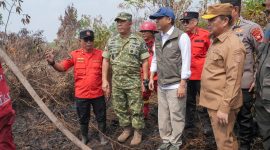 Menteri Kehutanan Raja Antoni didampingi Gubernur Kalbar Ria Norsan serta jajaran TNI, Polri, dan tim pemadam meninjau lokasi kebakaran hutan dan lahan di Rasau Jaya Satu, Kabupaten Kubu Raya, Kalimantan Barat, Senin (24/8/2026). Foto: Akbar.