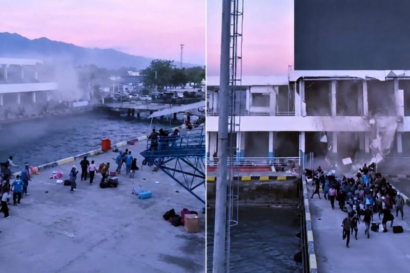 Detik-detik gempa dahsyat di Pelabuhan Maumere membuat jembatan menuju kapal roboh hingga sejumlah penumpang berjatuhan ke laut. Foto: Ist.
