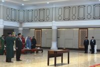 Gubernur Sumatera Utara, Muhammad Bobby Afif Nasution, melantik Timur Tumanggor sebagai Penjabat Sekretaris Daerah Sumatera Utara di Aula Raja Inal Siregar, Kantor Gubernur Sumut, Jumat (14/8/2026).