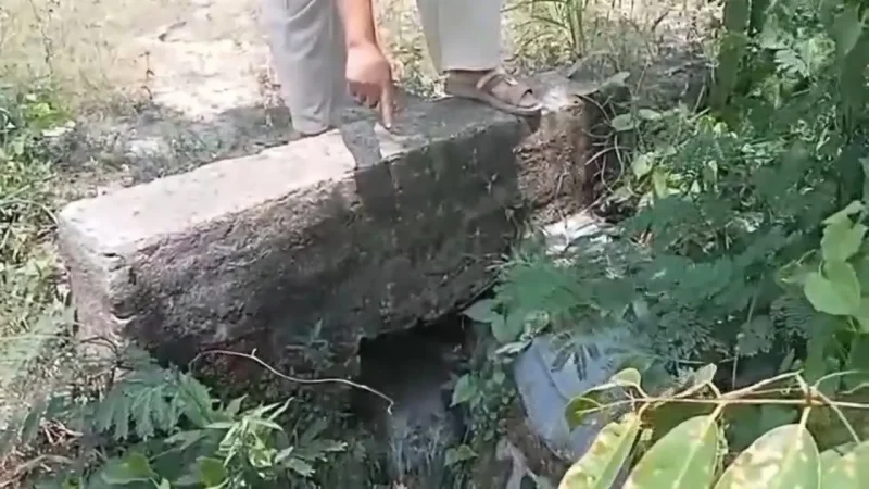 Air limbah berwarna hitam pekat mengalir dari saluran pembuangan SPPG Yayasan Alfian Husin-01 ke parit di permukiman warga Desa Bumi Daya, Kecamatan Palas, Lampung Selatan. Foto: Liputan6.com