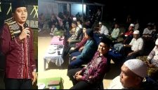 Alustadz Rahmat Agus Darmawan Siregar (foto kiri) di hadapan jamaah tausiyah memperingati Maulid Nabi Muhammad SAW, di Dusun Sinarbulan, Labusel, Rabu (16/9). Foto: maruli