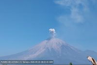 Gunung Semeru mengalami erupsi pada Sabtu (26/9/2026) pukul 08.21 WIB, memancarkan kolom abu vulkanik setinggi sekitar 700 meter ke arah timur laut. Foto: Ist.