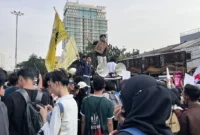 Massa mahasiswa berorasi dalam aksi unjuk rasa di Jakarta, 29 Oktober 2026. Ada 61 titik aksi tersebar di DKI. Foto: Ist.