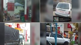 Suasana pengisian sejumlah mobil diduga memiliki tangki modifikasi di SPBU Horas Hutagalung. Foto: D|repro_ig